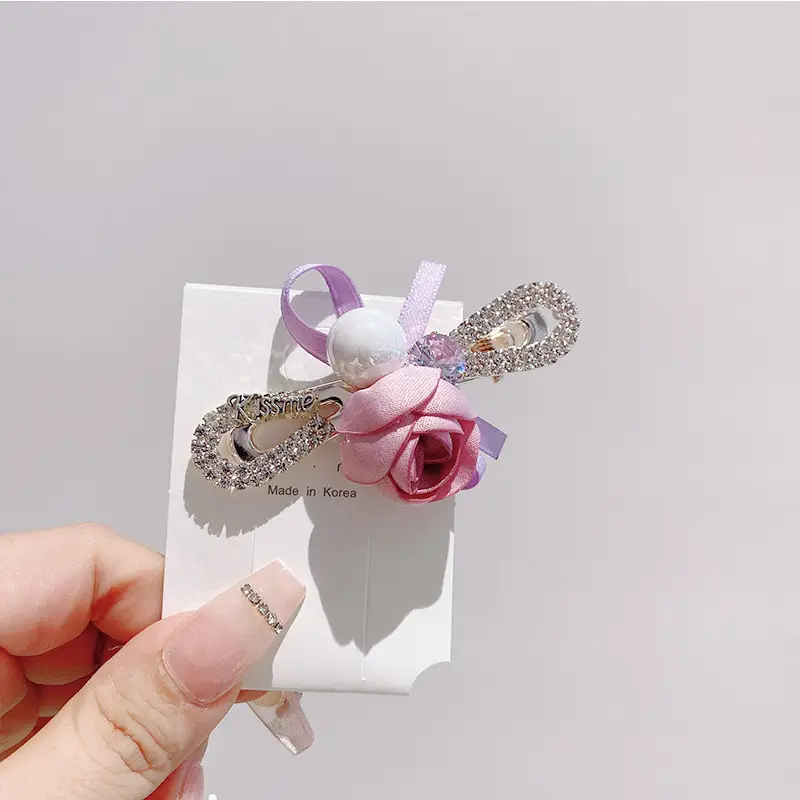 South Korea New Women's Pearl Ribbon Hairpin Bow Duckbill Clip Rose Flower Side Clip Sweet Bangs Clip — feature 25