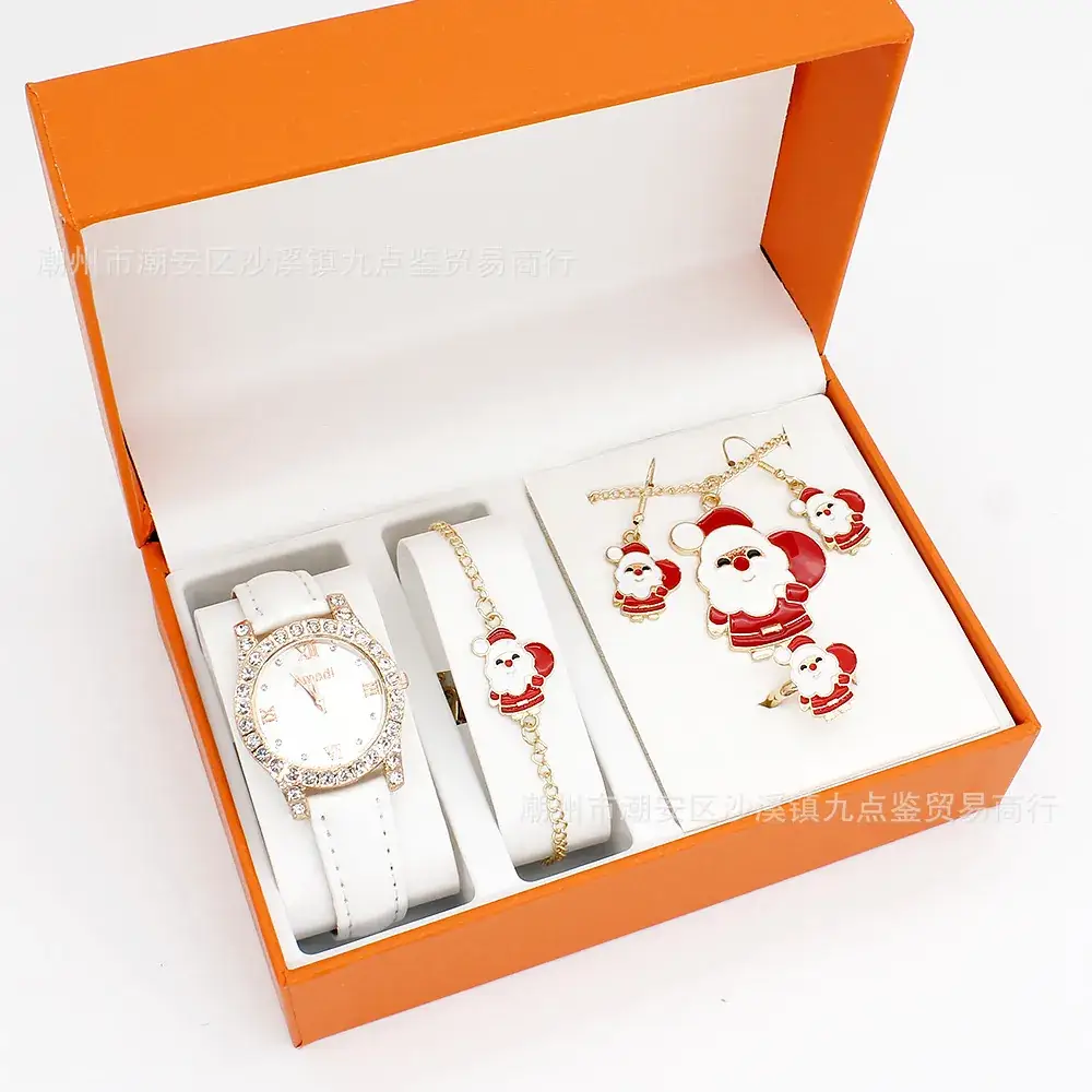 Women's Red Watch Set with Earrings & Ring for Christmas Gift - Image 3