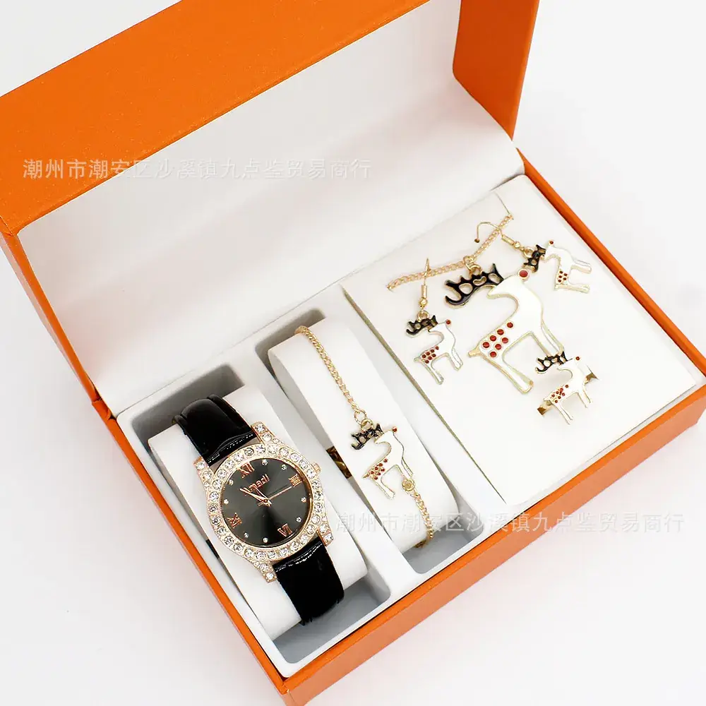 Women's Red Watch Set with Earrings & Ring for Christmas Gift - Image 6