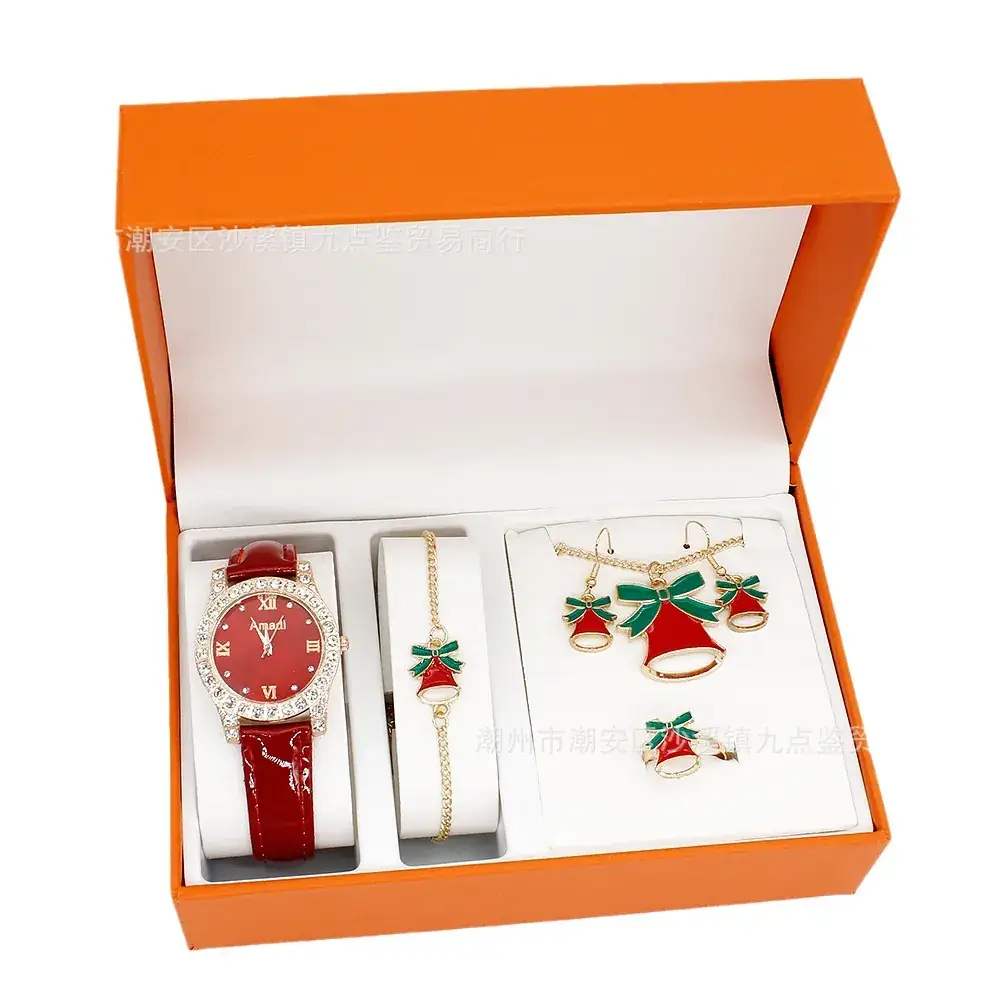 Women's Red Watch Set with Earrings & Ring for Christmas Gift - Image 21