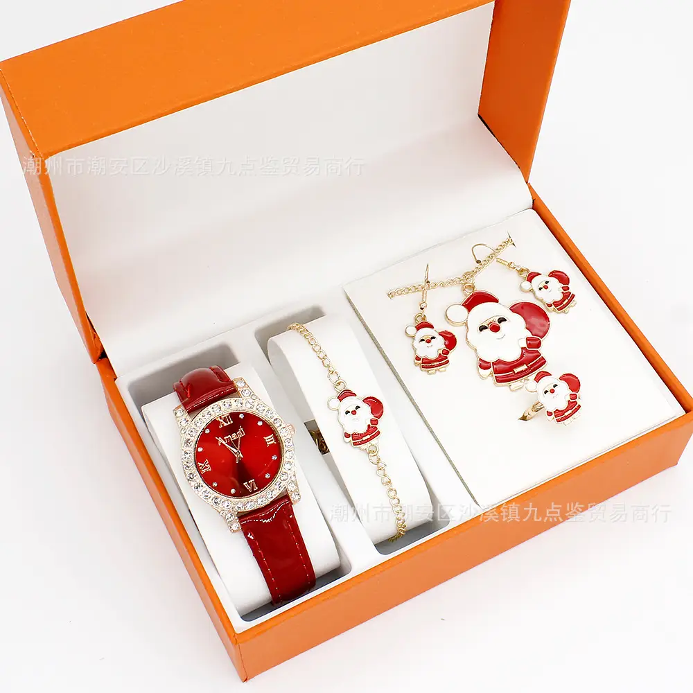 Women's Red Watch Set with Earrings & Ring for Christmas Gift — feature 12