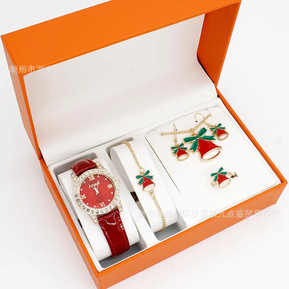 Women's Red Watch Set with Earrings & Ring for Christmas Gift — feature 2