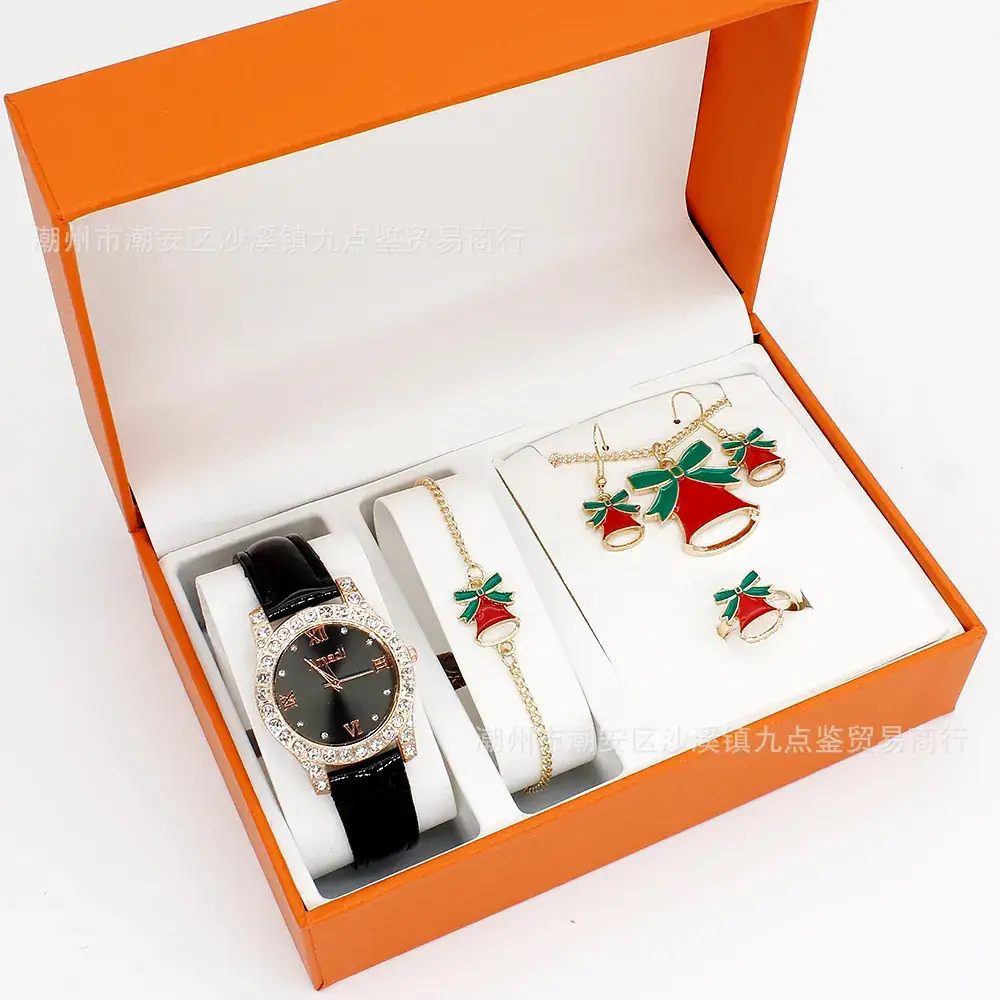 Women's Red Watch Set with Earrings & Ring for Christmas Gift - Image 10