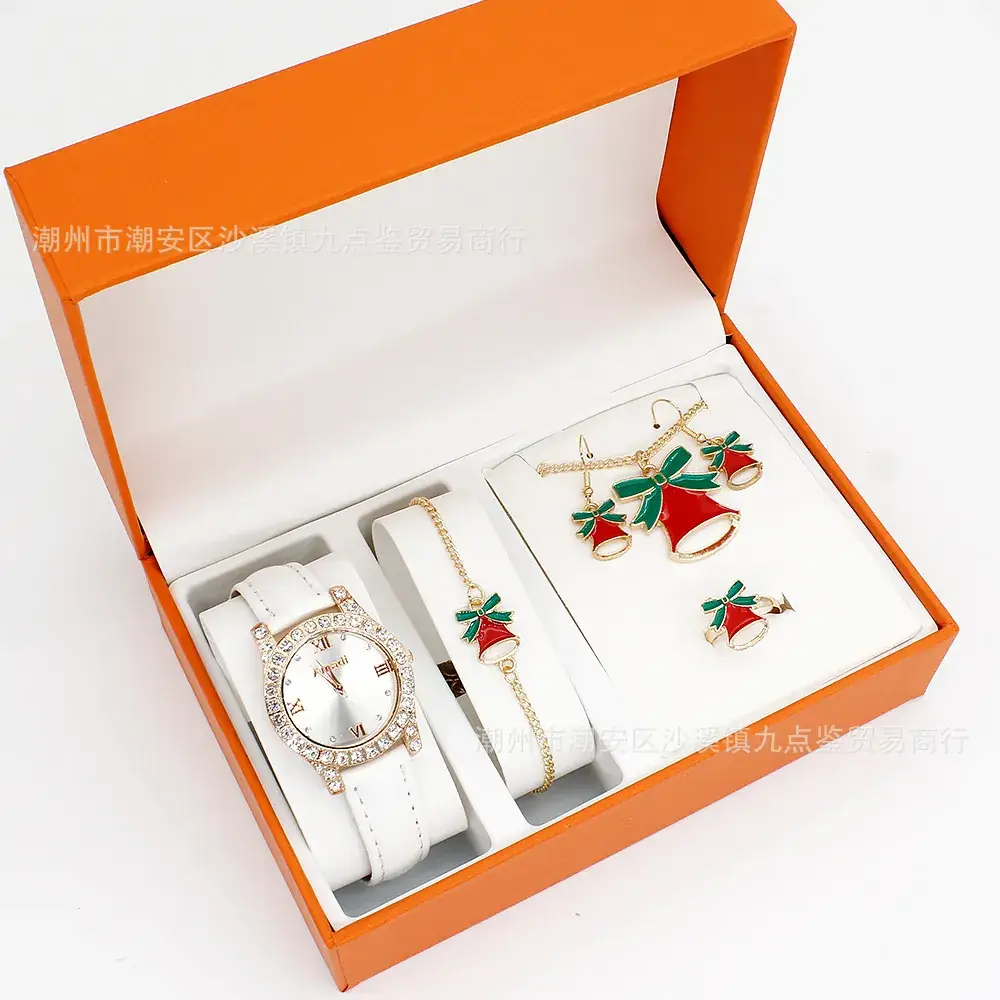 Women's Red Watch Set with Earrings & Ring for Christmas Gift - Image 11