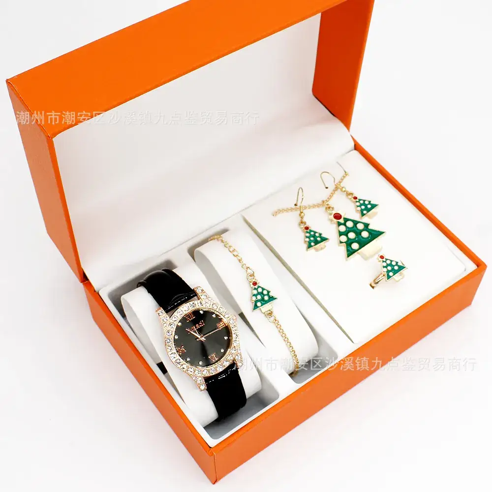 Women's Red Watch Set with Earrings & Ring for Christmas Gift - Image 14