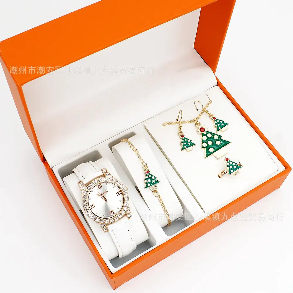 Women's Red Watch Set with Earrings & Ring for Christmas Gift - Image 15