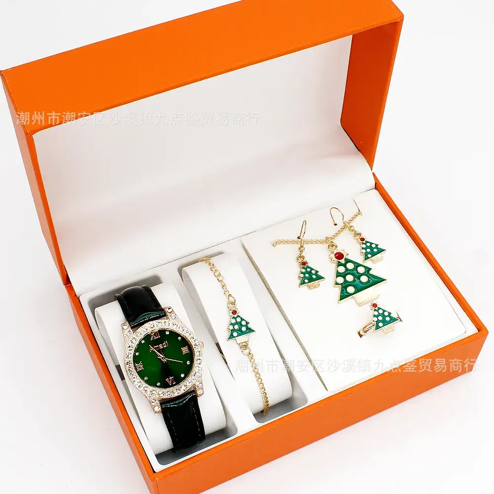 Women's Red Watch Set with Earrings & Ring for Christmas Gift - Image 16