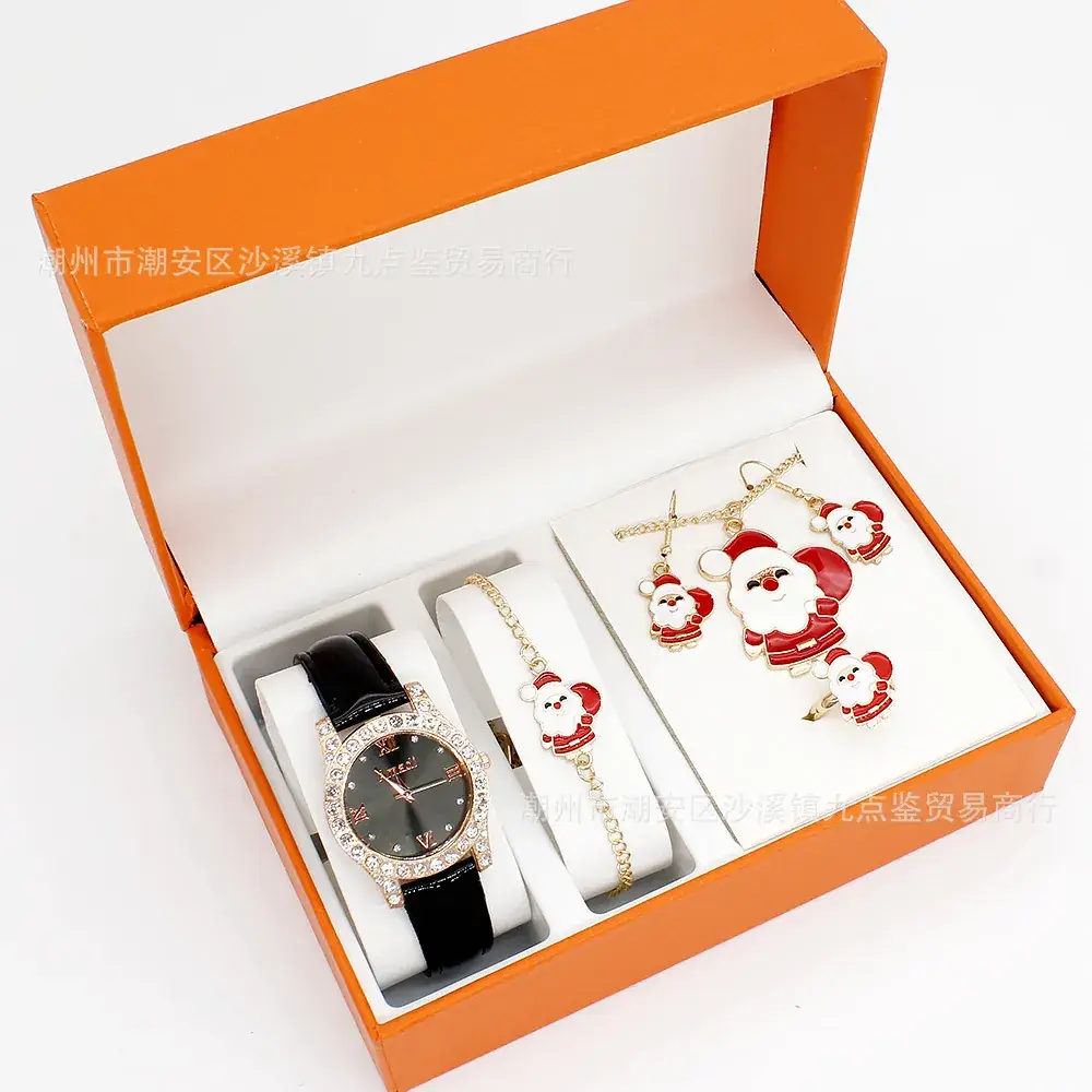 Women's Red Watch Set with Earrings & Ring for Christmas Gift - Image 2