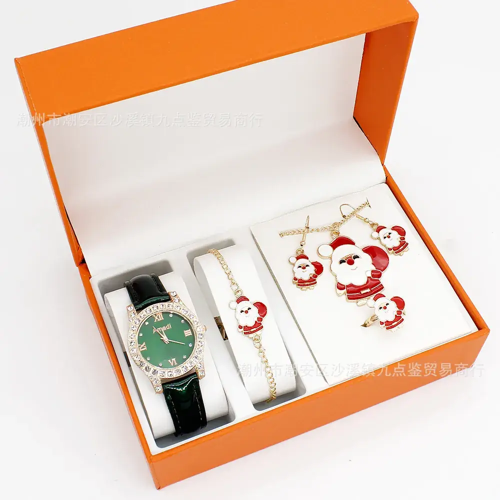 Women's Red Watch Set with Earrings & Ring for Christmas Gift - Image 4