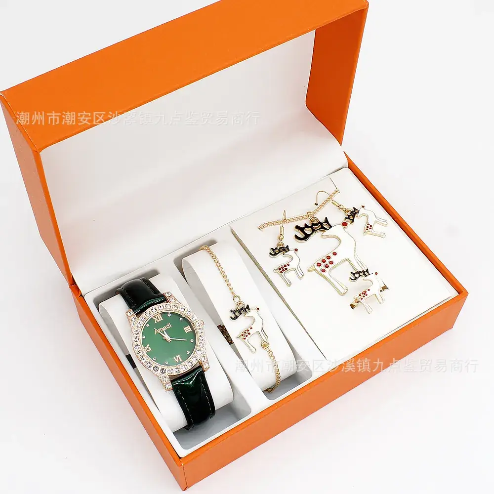 Women's Red Watch Set with Earrings & Ring for Christmas Gift - Image 8