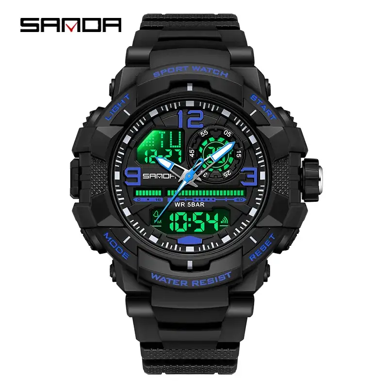 Sanda Black Waterproof Men's Digital Watch with 120 Hours Duty - Image 4