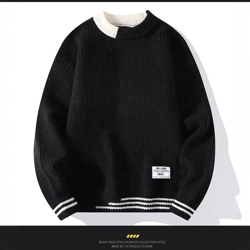 Grey Knitted Sweatshirt New Autumn Winter Loose Fit - Image 4
