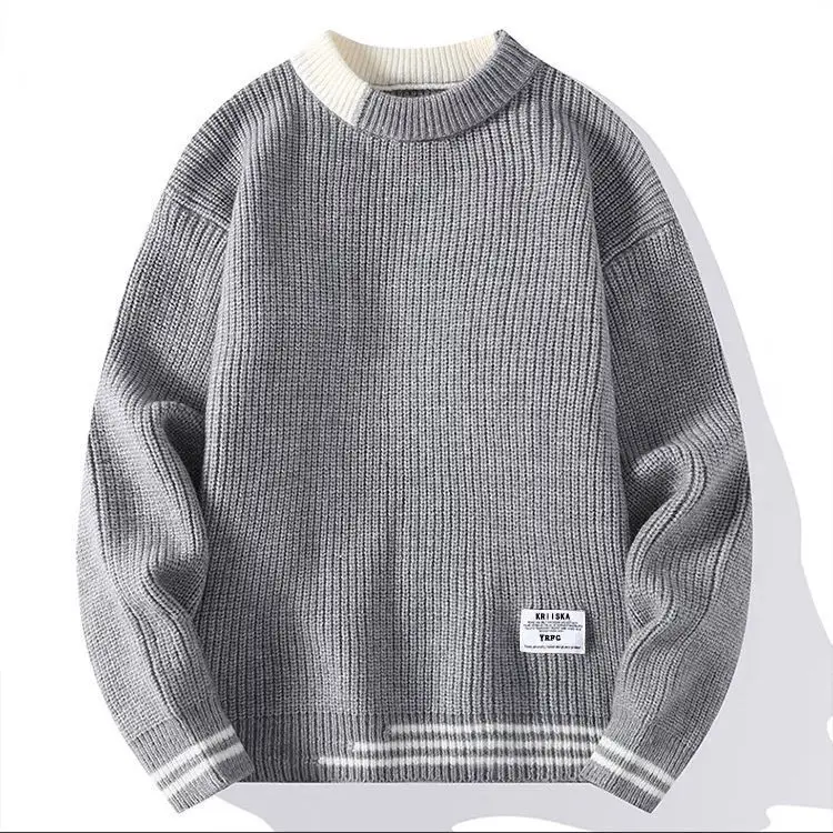 Grey Knitted Sweatshirt New Autumn Winter Loose Fit - Image 5