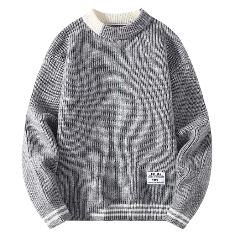 Grey Knitted Sweatshirt New Autumn Winter Loose Fit - Image 6