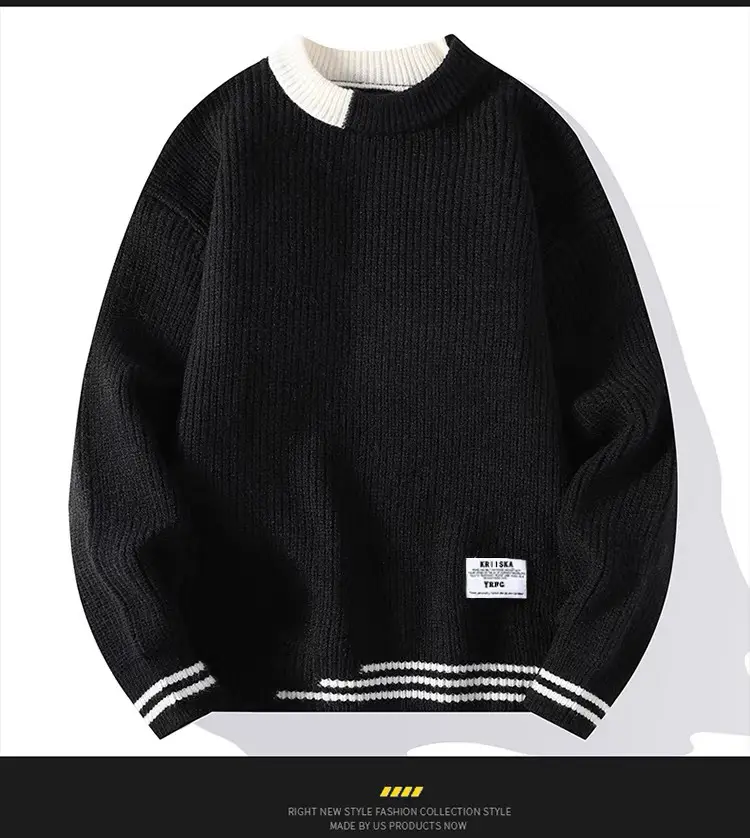 Grey Knitted Sweatshirt New Autumn Winter Loose Fit — feature 11
