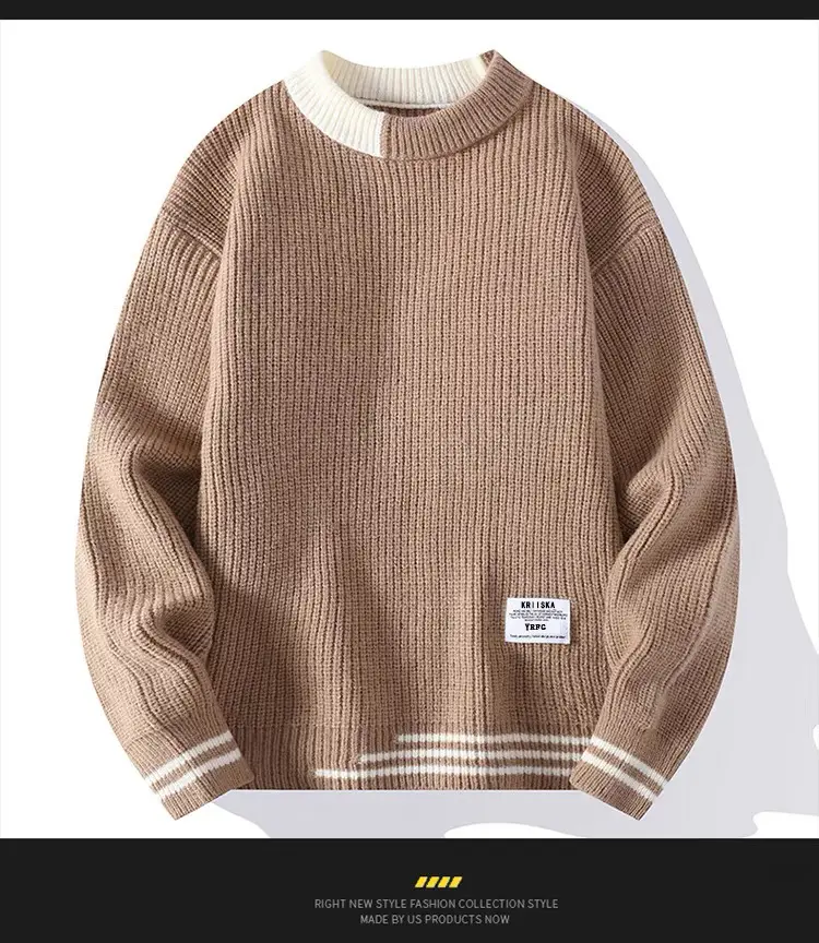 Grey Knitted Sweatshirt New Autumn Winter Loose Fit — feature 12