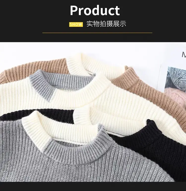 Grey Knitted Sweatshirt New Autumn Winter Loose Fit — feature 13