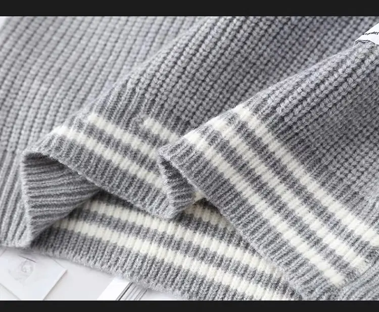 Grey Knitted Sweatshirt New Autumn Winter Loose Fit — feature 15
