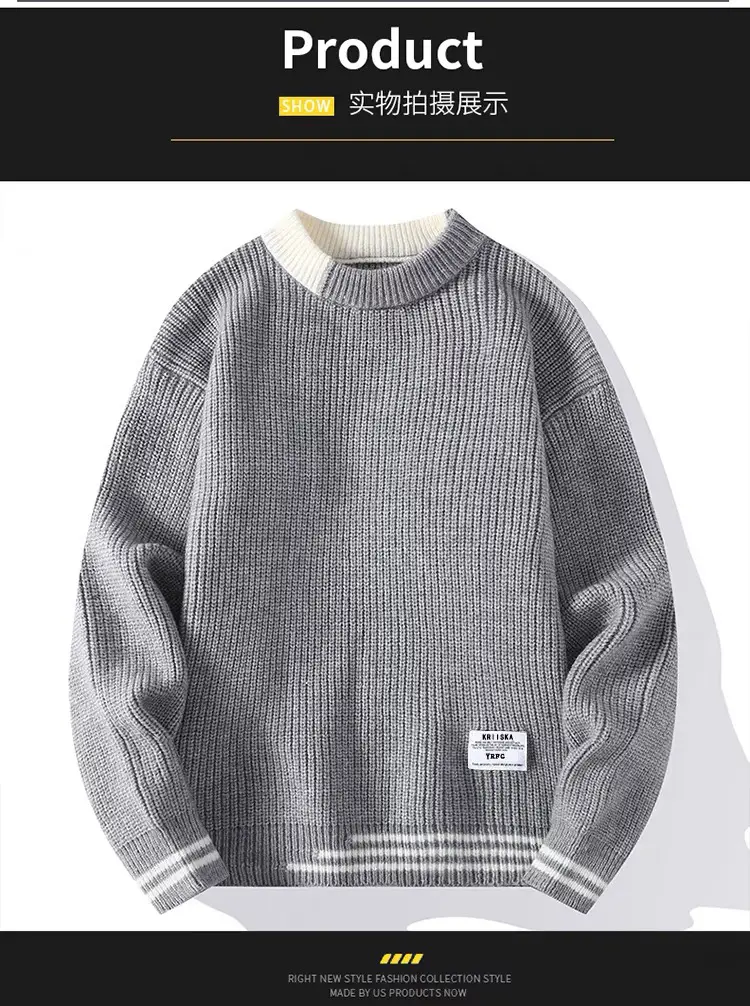 Grey Knitted Sweatshirt New Autumn Winter Loose Fit — feature 9