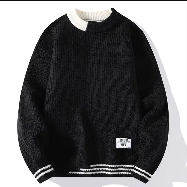 Grey Knitted Sweatshirt New Autumn Winter Loose Fit - Image 3