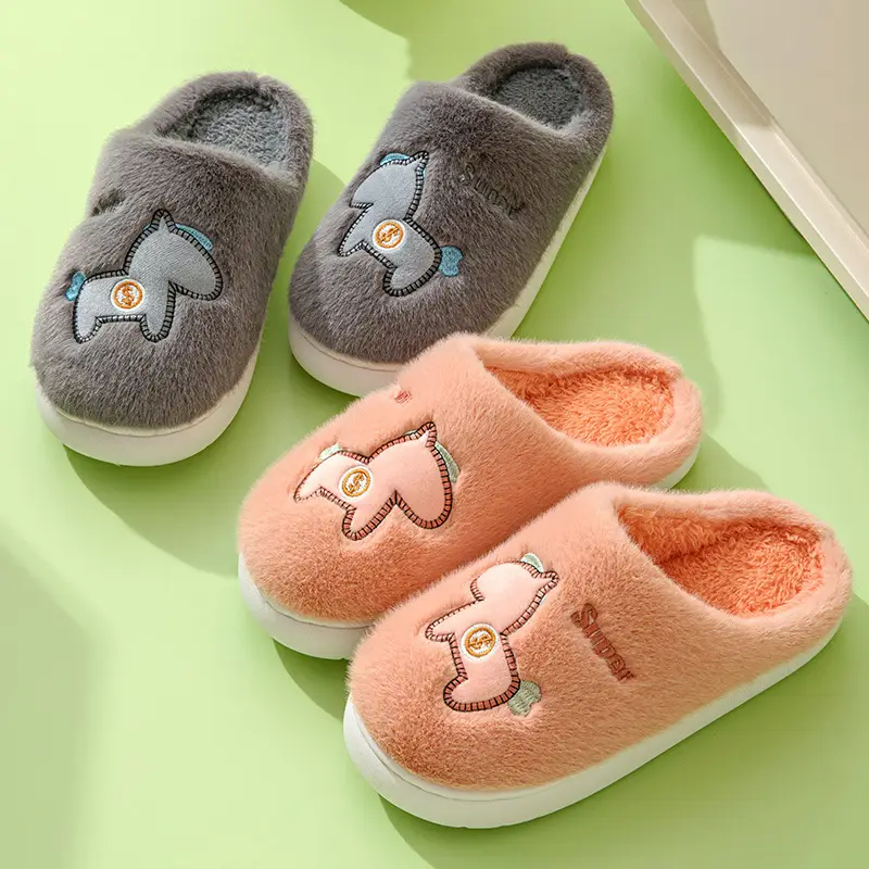 Parent-child cotton slippers indoor home cute cartoon fleece-lined thick warm non-slip cotton slippers female wholesale one-piece delivery - Image 8