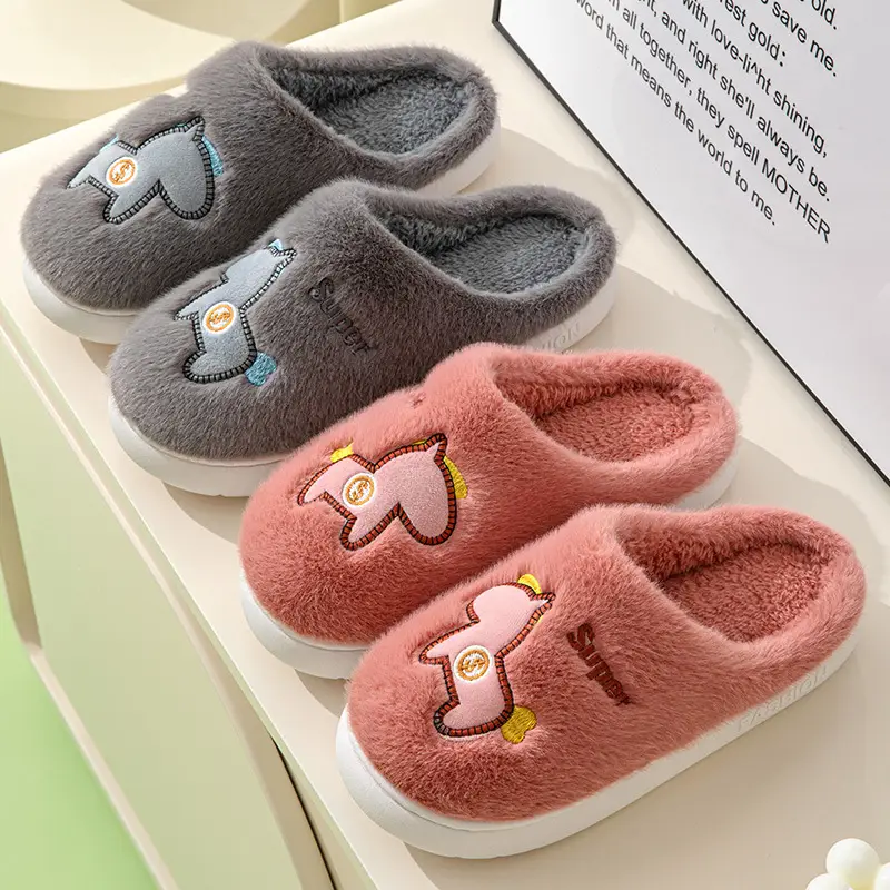 Parent-child cotton slippers indoor home cute cartoon fleece-lined thick warm non-slip cotton slippers female wholesale one-piece delivery - Image 9