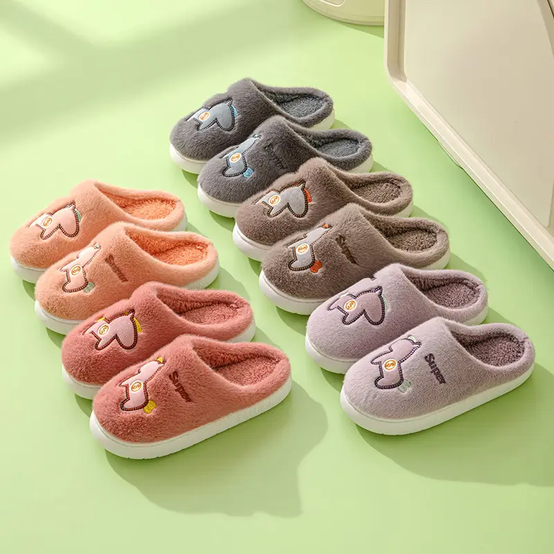 Parent-child cotton slippers indoor home cute cartoon fleece-lined thick warm non-slip cotton slippers female wholesale one-piece delivery - Image 11