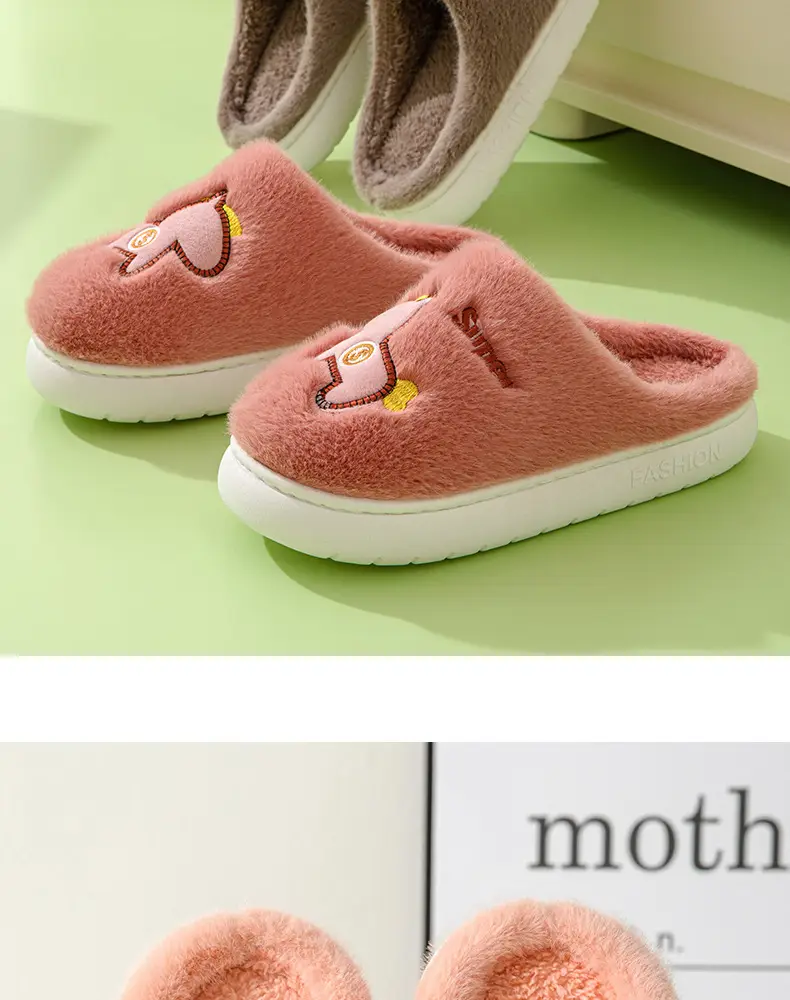Parent-child cotton slippers indoor home cute cartoon fleece-lined thick warm non-slip cotton slippers female wholesale one-piece delivery — feature 15