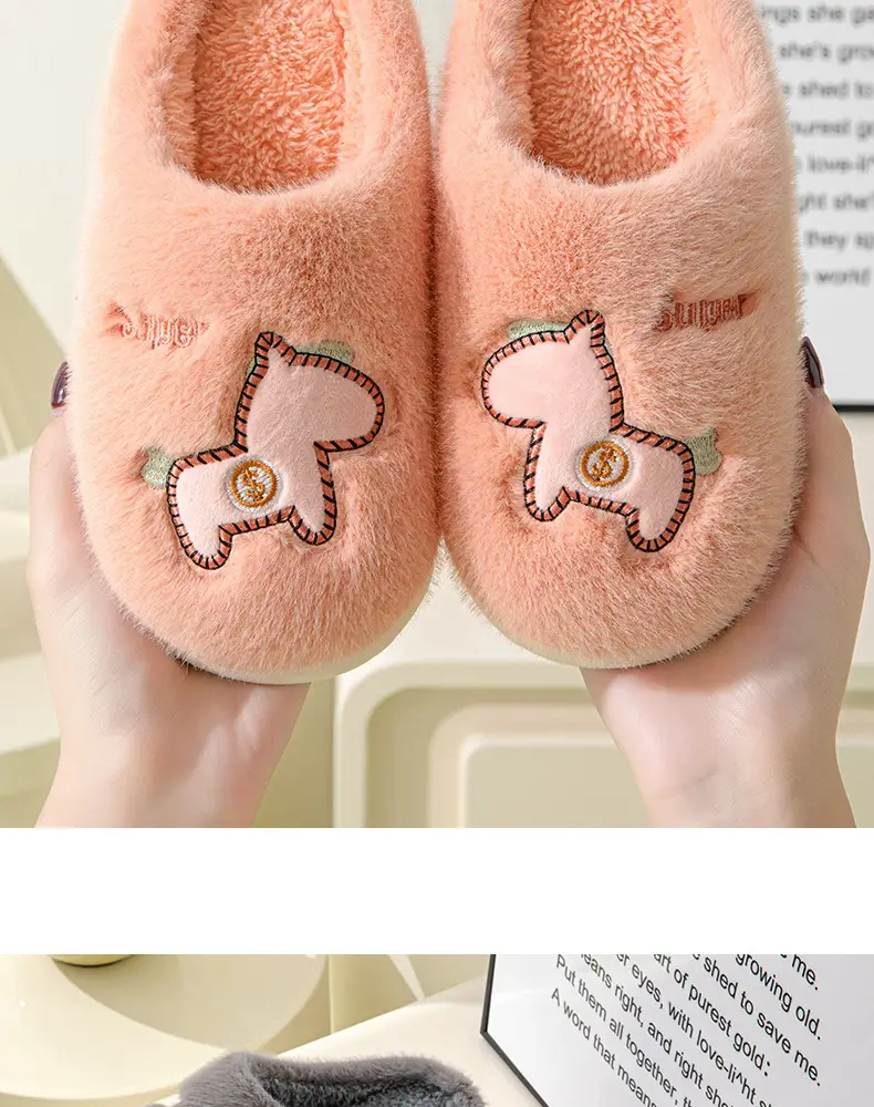 Parent-child cotton slippers indoor home cute cartoon fleece-lined thick warm non-slip cotton slippers female wholesale one-piece delivery — feature 16