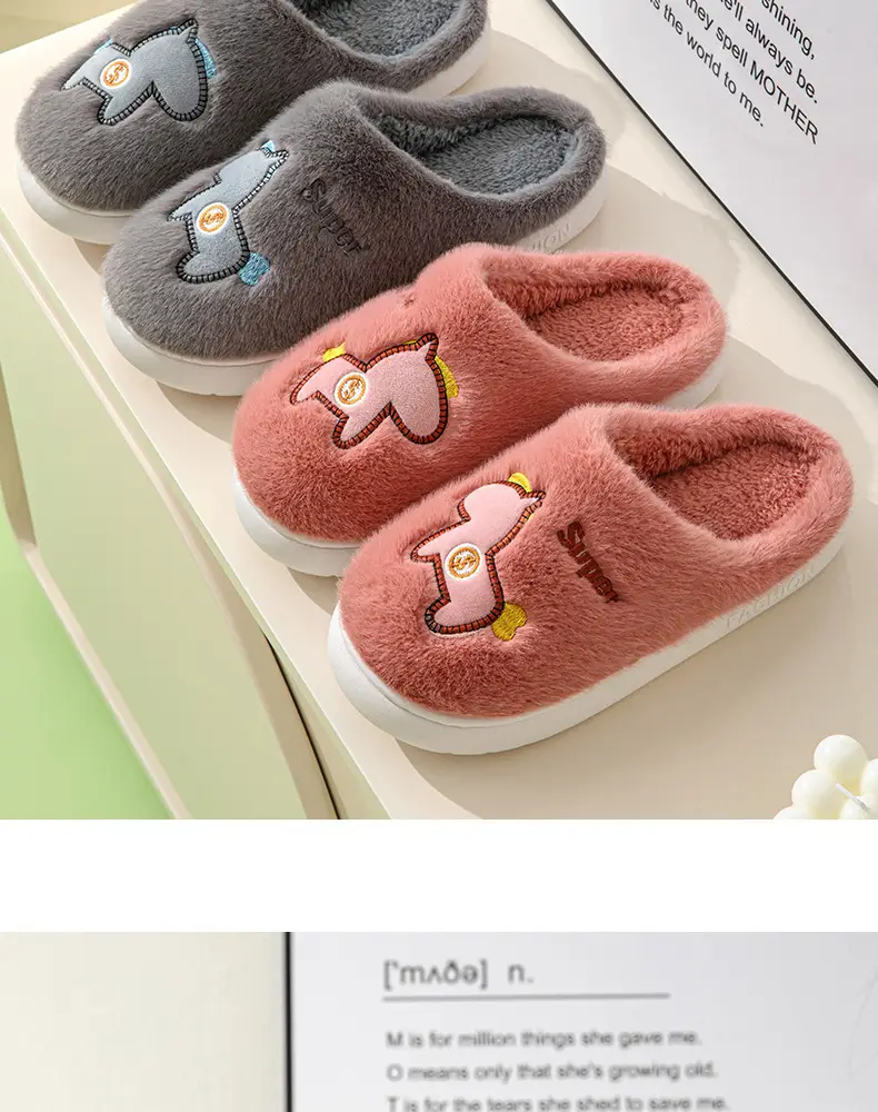 Parent-child cotton slippers indoor home cute cartoon fleece-lined thick warm non-slip cotton slippers female wholesale one-piece delivery — feature 17
