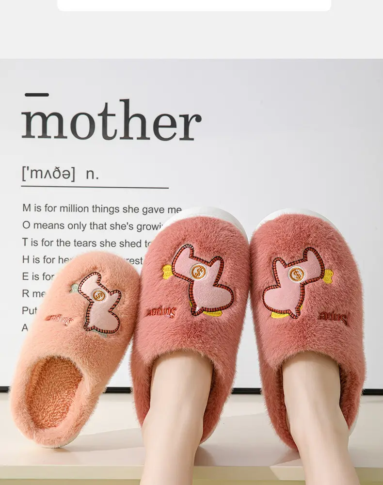 Parent-child cotton slippers indoor home cute cartoon fleece-lined thick warm non-slip cotton slippers female wholesale one-piece delivery — feature 4