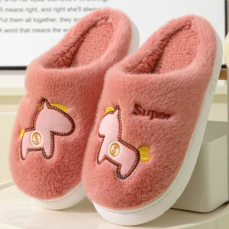 Parent-child cotton slippers indoor home cute cartoon fleece-lined thick warm non-slip cotton slippers female wholesale one-piece delivery - Image 2