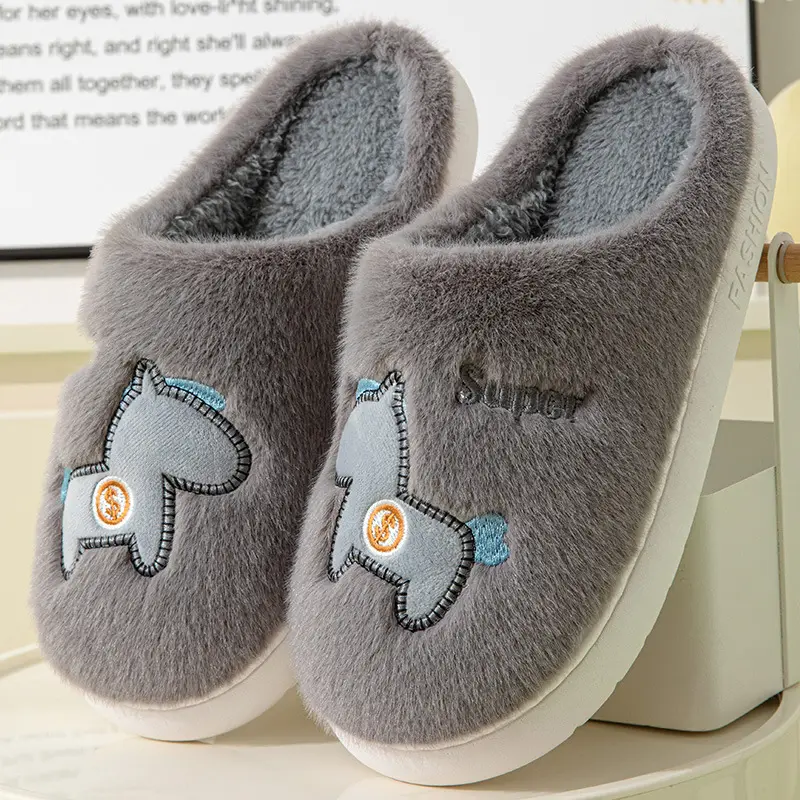 Parent-child cotton slippers indoor home cute cartoon fleece-lined thick warm non-slip cotton slippers female wholesale one-piece delivery - Image 3