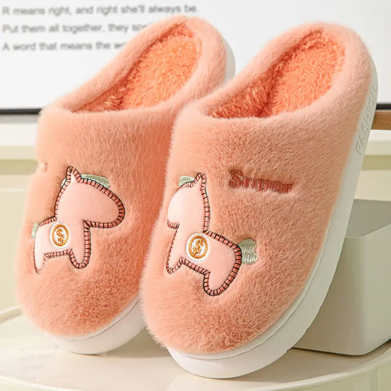 Parent-child cotton slippers indoor home cute cartoon fleece-lined thick warm non-slip cotton slippers female wholesale one-piece delivery - Image 5
