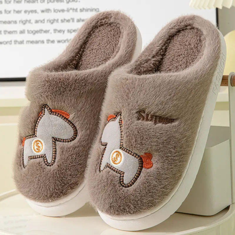 Parent-child cotton slippers indoor home cute cartoon fleece-lined thick warm non-slip cotton slippers female wholesale one-piece delivery - Image 7