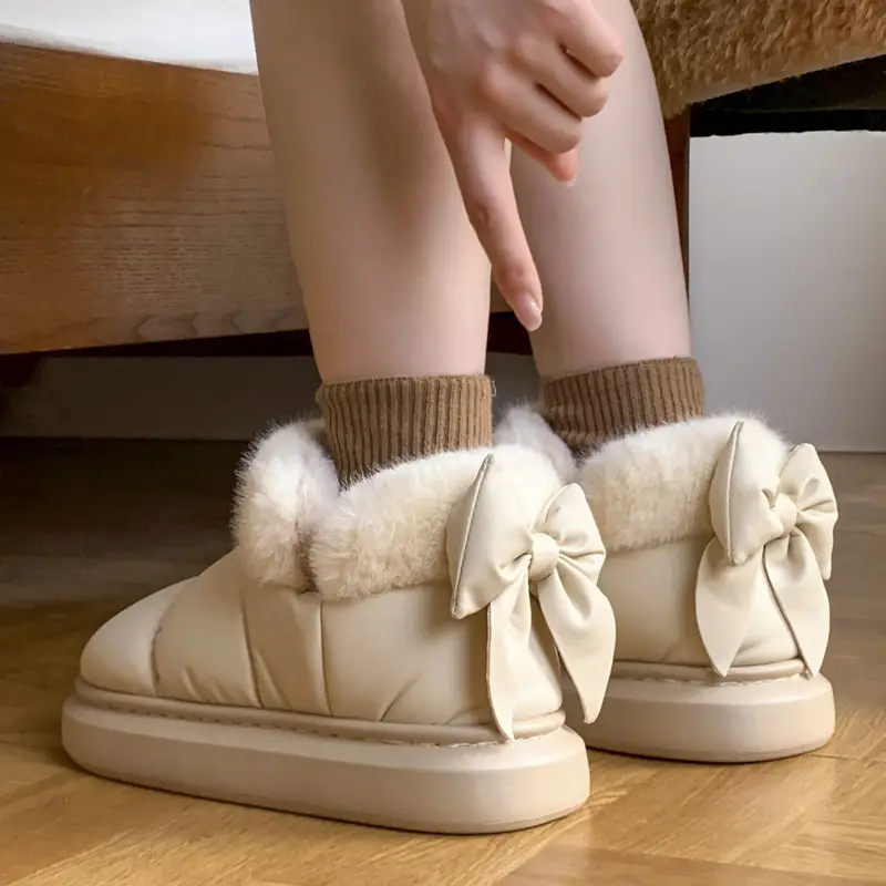 Women's Black Bow Winter Fleece Slippers 2023 - Image 5
