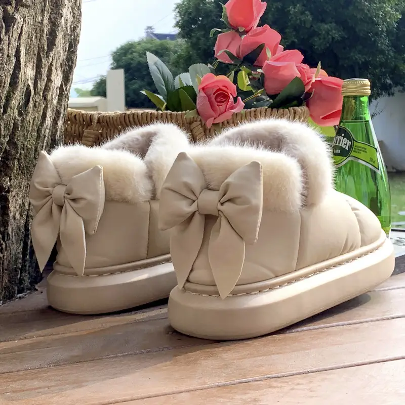 Women's Black Bow Winter Fleece Slippers 2023 - Image 6