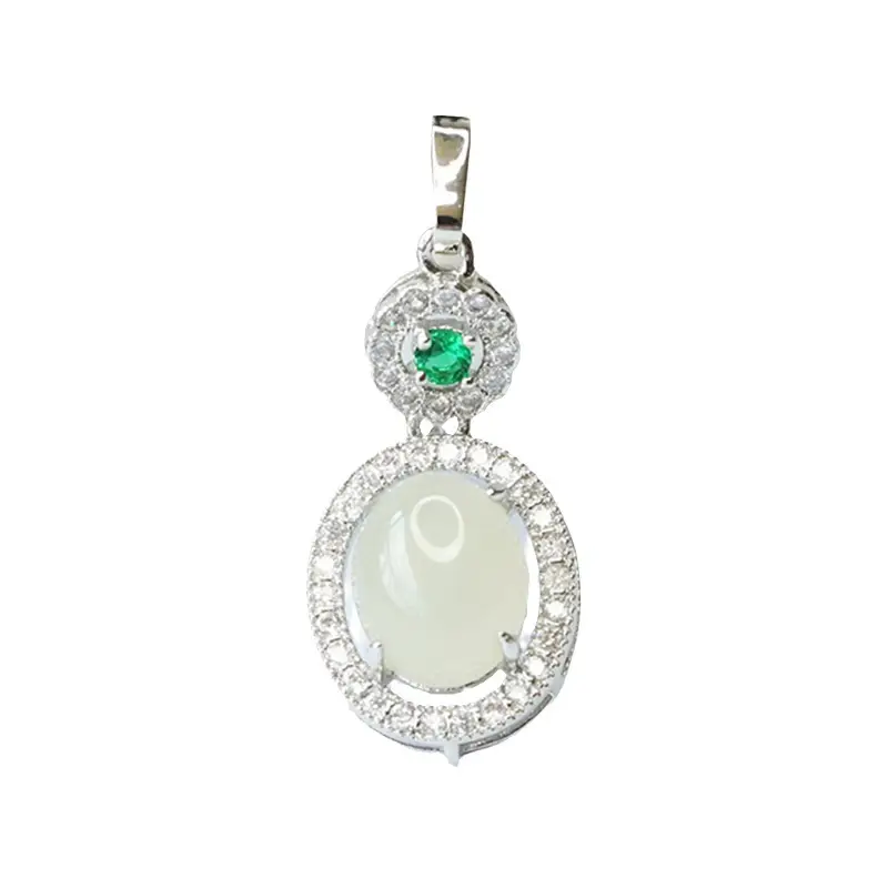 White Jade Necklace with Green Gemstone Pendant for Women - Image 6
