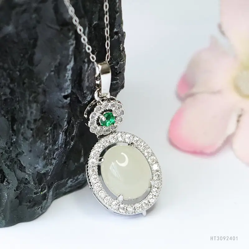 White Jade Necklace with Green Gemstone Pendant for Women — feature 9