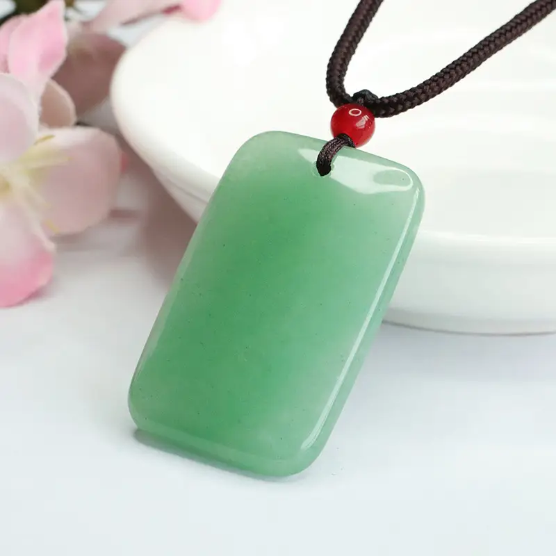Green Jade Pendant Necklace with Red Crystal Top - Image 3
