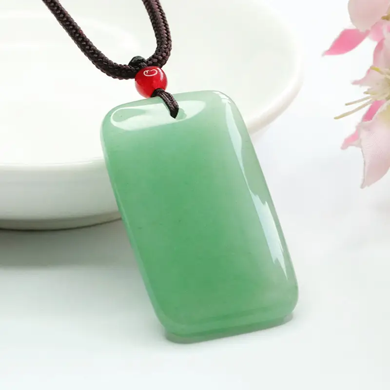 Green Jade Pendant Necklace with Red Crystal Top - Image 4