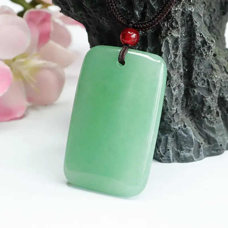Green Jade Pendant Necklace with Red Crystal Top - Image 5