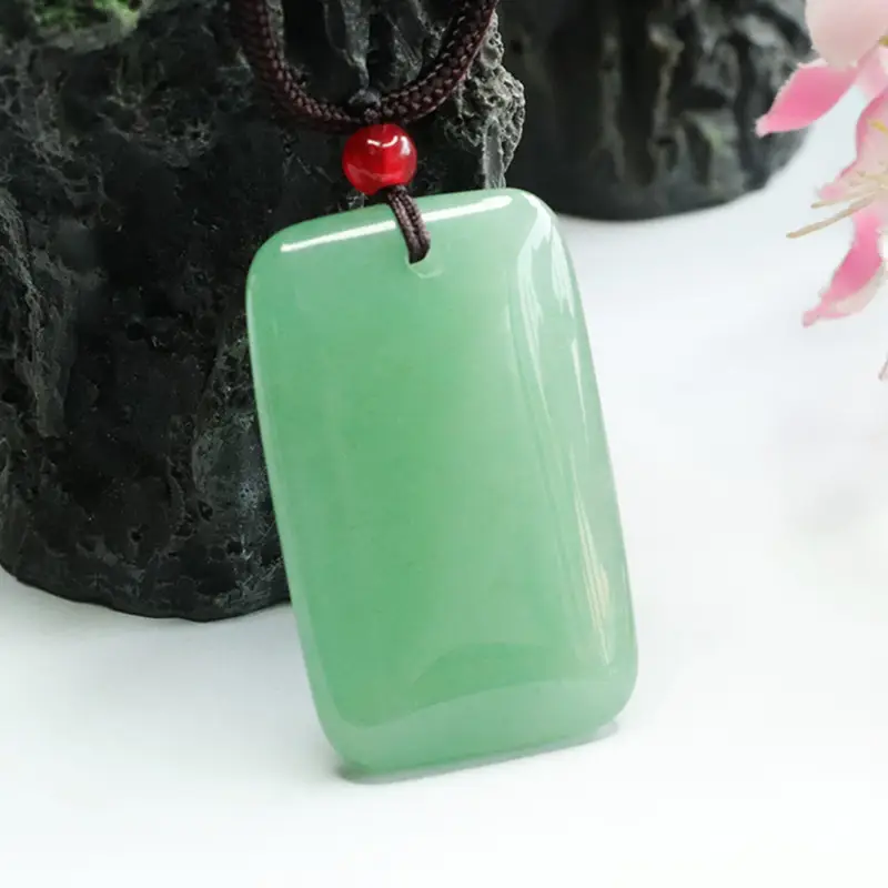Green Jade Pendant Necklace with Red Crystal Top — feature 9