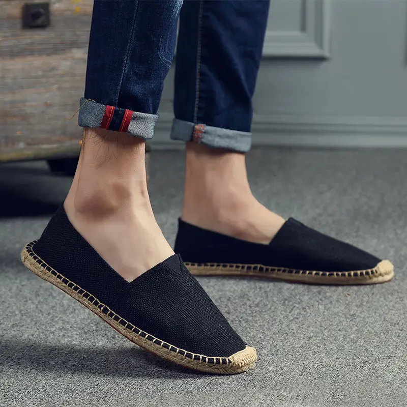 Casual Espadrille Shoes, Handmade, Fashionable and Versatile Straw Shoes, Linen Cloth Shoes, Sweat-Absorbent and Breathable Slip-On Slip-Ons, Cloth Shoes