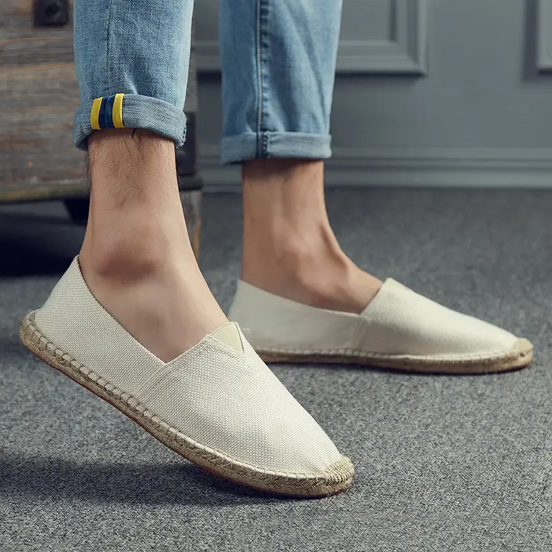Casual Espadrille Shoes, Handmade, Fashionable and Versatile Straw Shoes, Linen Cloth Shoes, Sweat-Absorbent and Breathable Slip-On Slip-Ons, Cloth Shoes