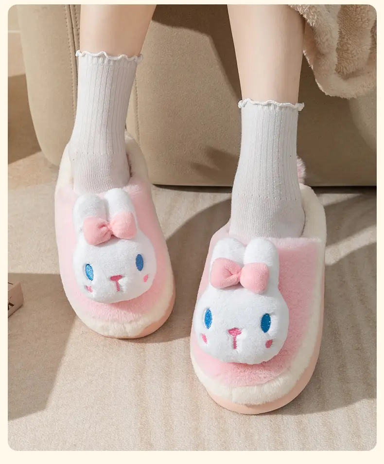 Parent-Child Cotton Slippers Autumn and Winter Men and Women's Cute Cartoon Slippers Couple Home Indoor Warm and Fluffy Slippers — feature 11