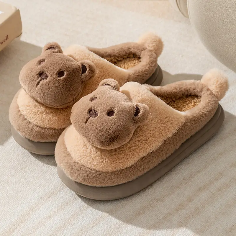 Parent-Child Cotton Slippers Autumn and Winter Men and Women's Cute Cartoon Slippers Couple Home Indoor Warm and Fluffy Slippers - Image 3