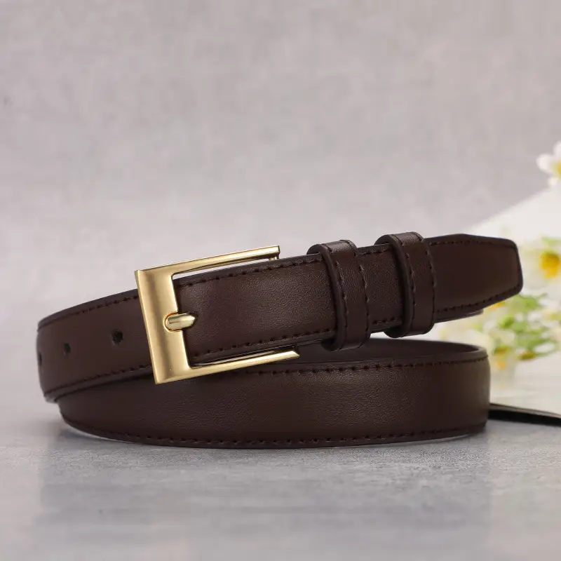 Women's Brown Leather Belt with Gold Buckle - Image 6