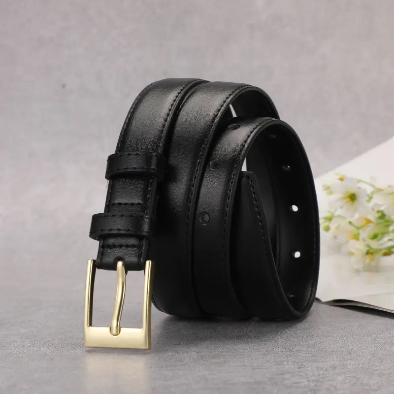 Women's Brown Leather Belt with Gold Buckle - Image 7
