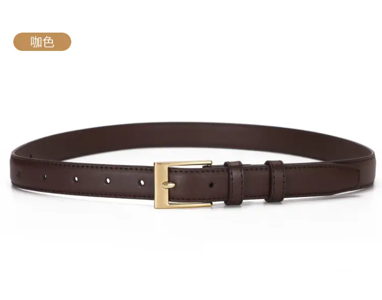 Women's Brown Leather Belt with Gold Buckle — feature 10